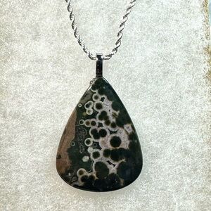 Green Ocean Jasper Teardrop Pendant Necklace with 20” SS chain